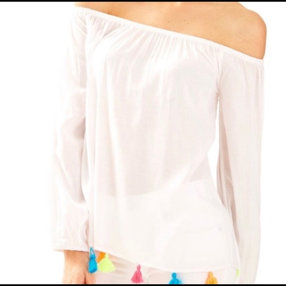 Lilly Pulitzer White Off the Shoulder Long  Sleeve Size S